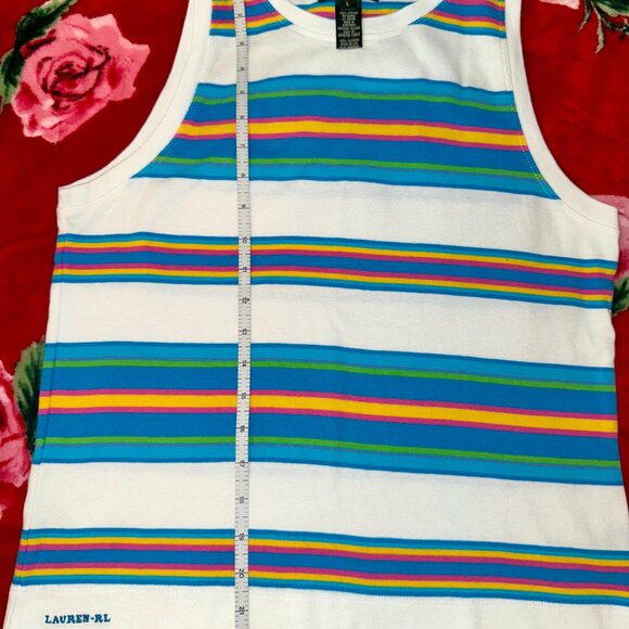 Vintage Y2K Lauren Ralph Lauren Striped Cotton Tank Top — Size L - Picture 3 of 10